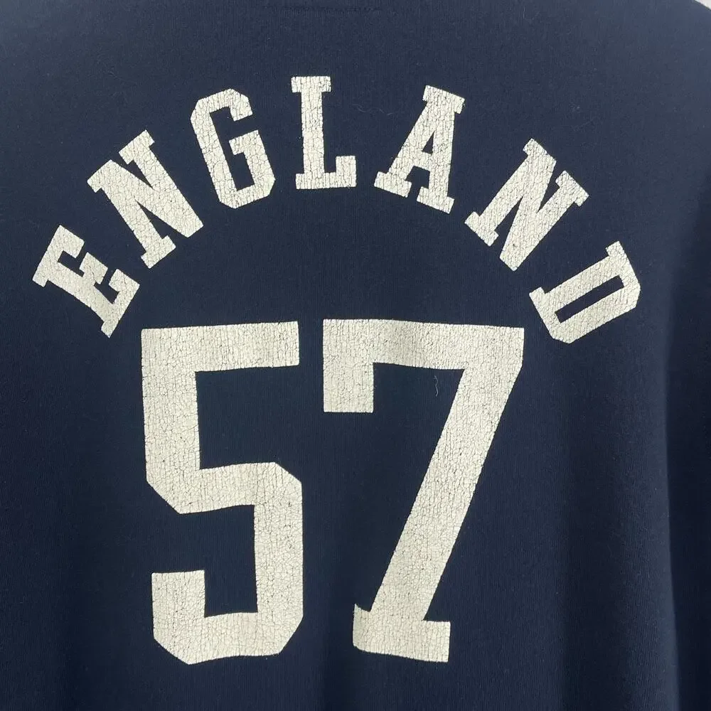LUCKY BRAND Jacket Mens M ENGLAND 57 Crest Patch Track Terry Full Zip Blue Vtg